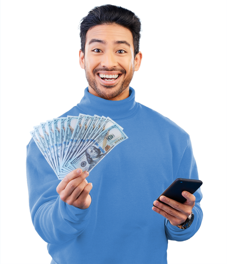 Main holding cash after applying for a loan with RapidPaydays.com